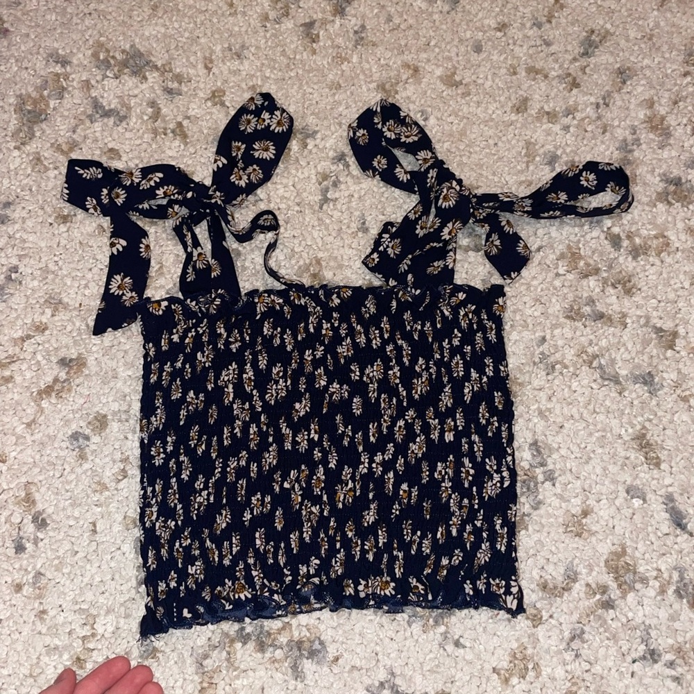 Blue Daisy smocked tie crop top